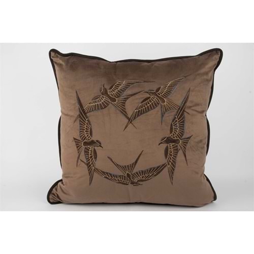 Isla Kahverengi Kadife Yuvarlak Kuşlar 55x55 Kırlent