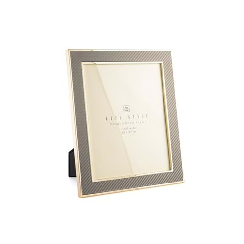 Gold Kenarlı Gri Kumaş Çerçeve 20x25cm