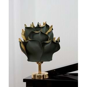 Yeşil Eva Gül Tasarım Kablosuz Masa Lambası - Gold