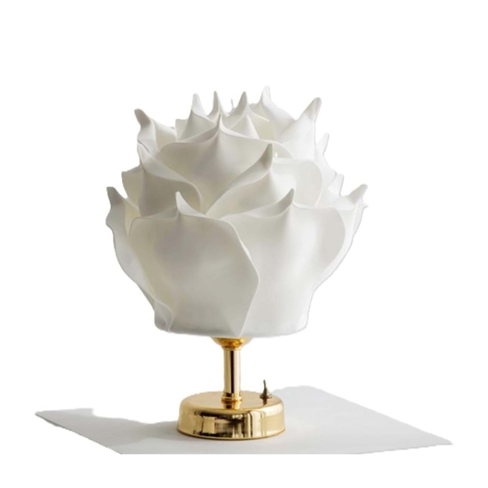 Gold Detaylı Eva Gül Tasarım Kablosuz Masa Lambası - Alt Parlak Gold