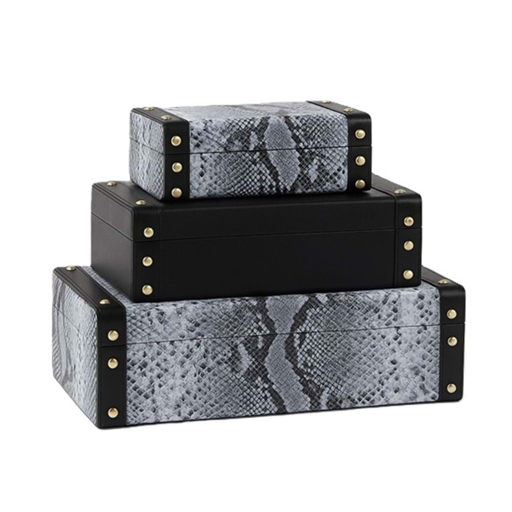3 lü Leopar Deri Kutu Siyah