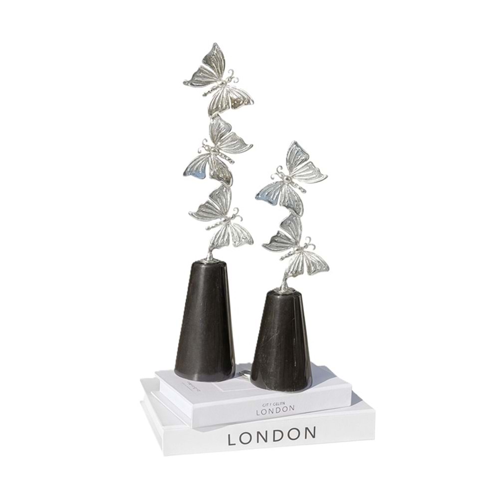 2 li 3 lü Kelebek Set Huni Mermer Gümüş