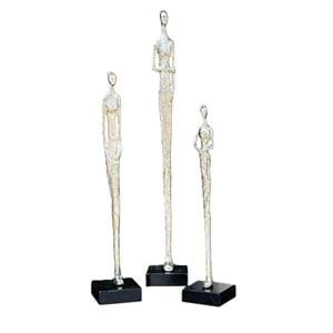 Topuzlu Kadın Heykel 3 Lü Takım Gümüş