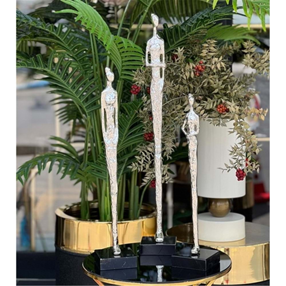 Topuzlu Kadın Heykel 3 Lü Takım Gümüş