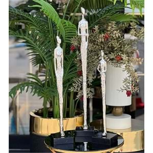 Topuzlu Kadın Heykel 3 Lü Takım Gümüş