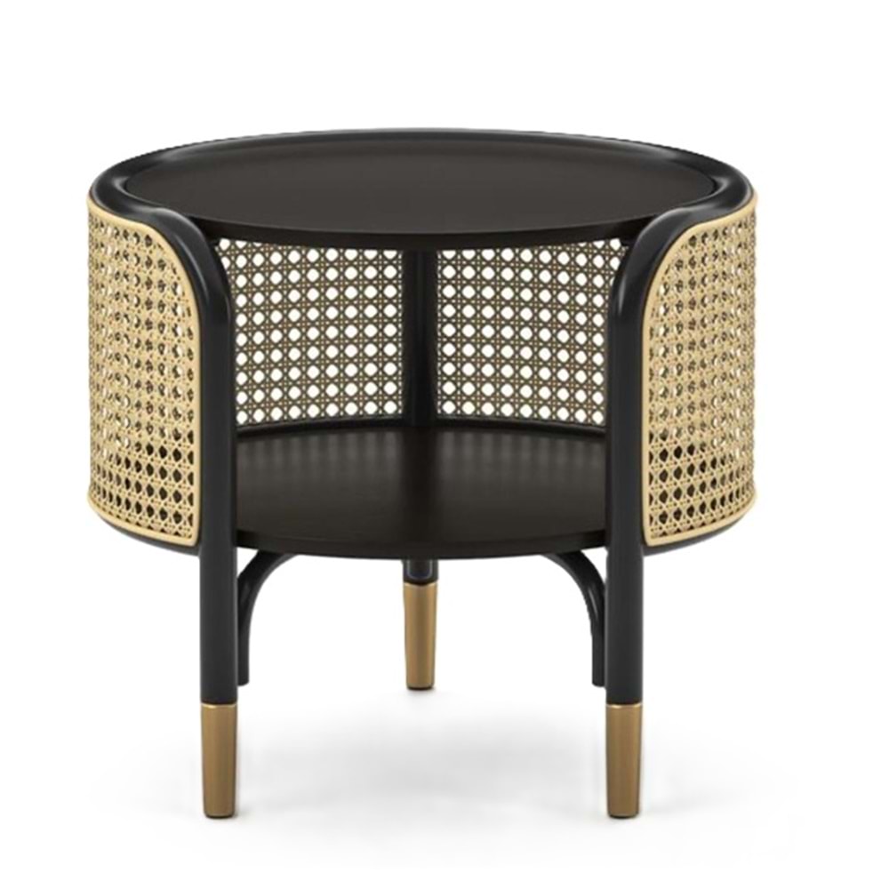 Ara Bölmeli Hazeran Hasır Yan Sehpa Ø 55 cm h 48 cm