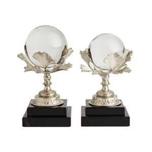 2 Li Çiçekli Top Küre Gümüş