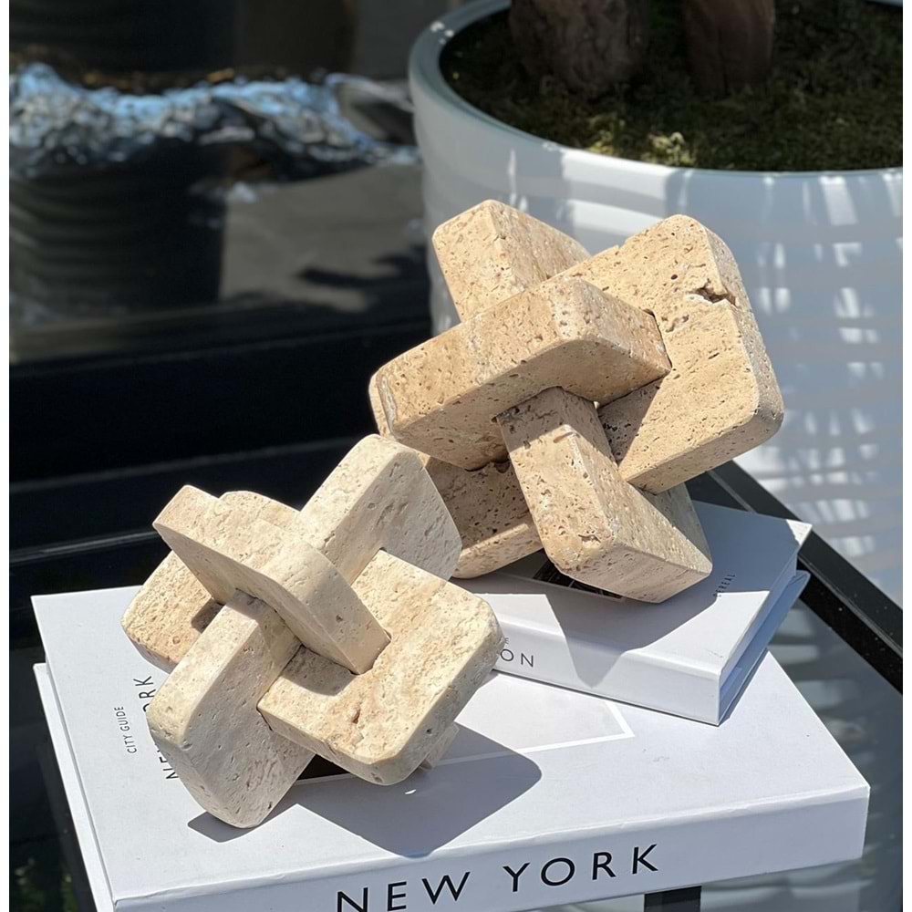 2 Li Travertenli Newton Geçmeli Küçük Dekor