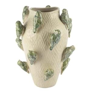 Krem Kuş Vazo 34x42 cm