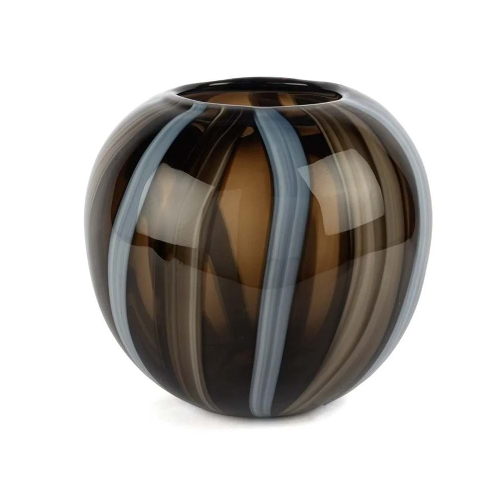 Kahverengi Mavi Şeritli Cam Vazo 20x23 cm