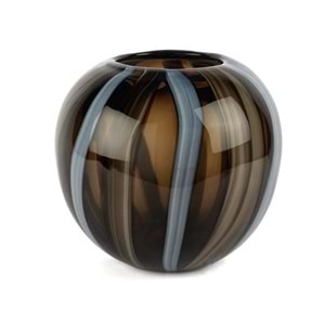 Kahverengi Mavi Şeritli Cam Vazo 20x23 cm