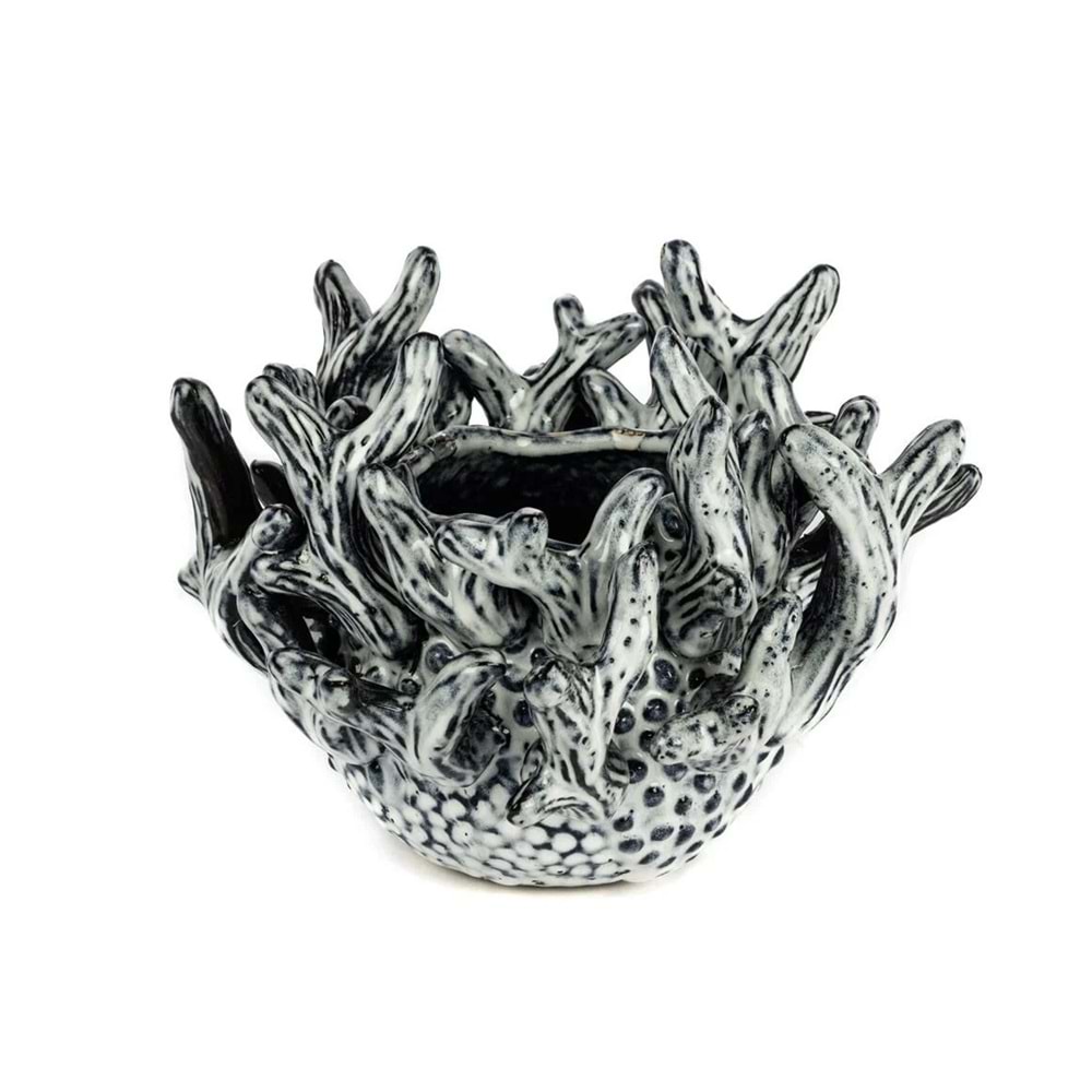 Gri Mercanlı Seramik Saksı 25x18 cm