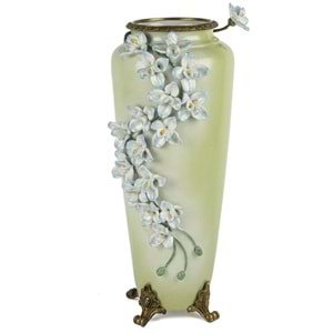 Yeşil Kabartma Çiçekli Vazo 22x47 cm