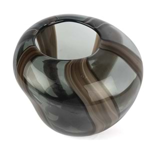 Kahve Çizgili Füme Cam Vazo 22x20x19 cm