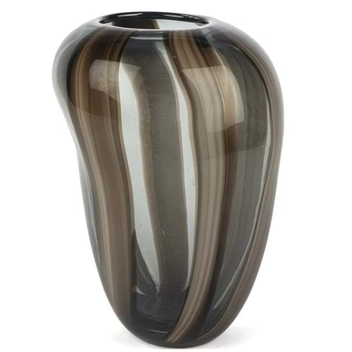 Kahve Çizgili Füme Cam Vazo 19x18x28 cm