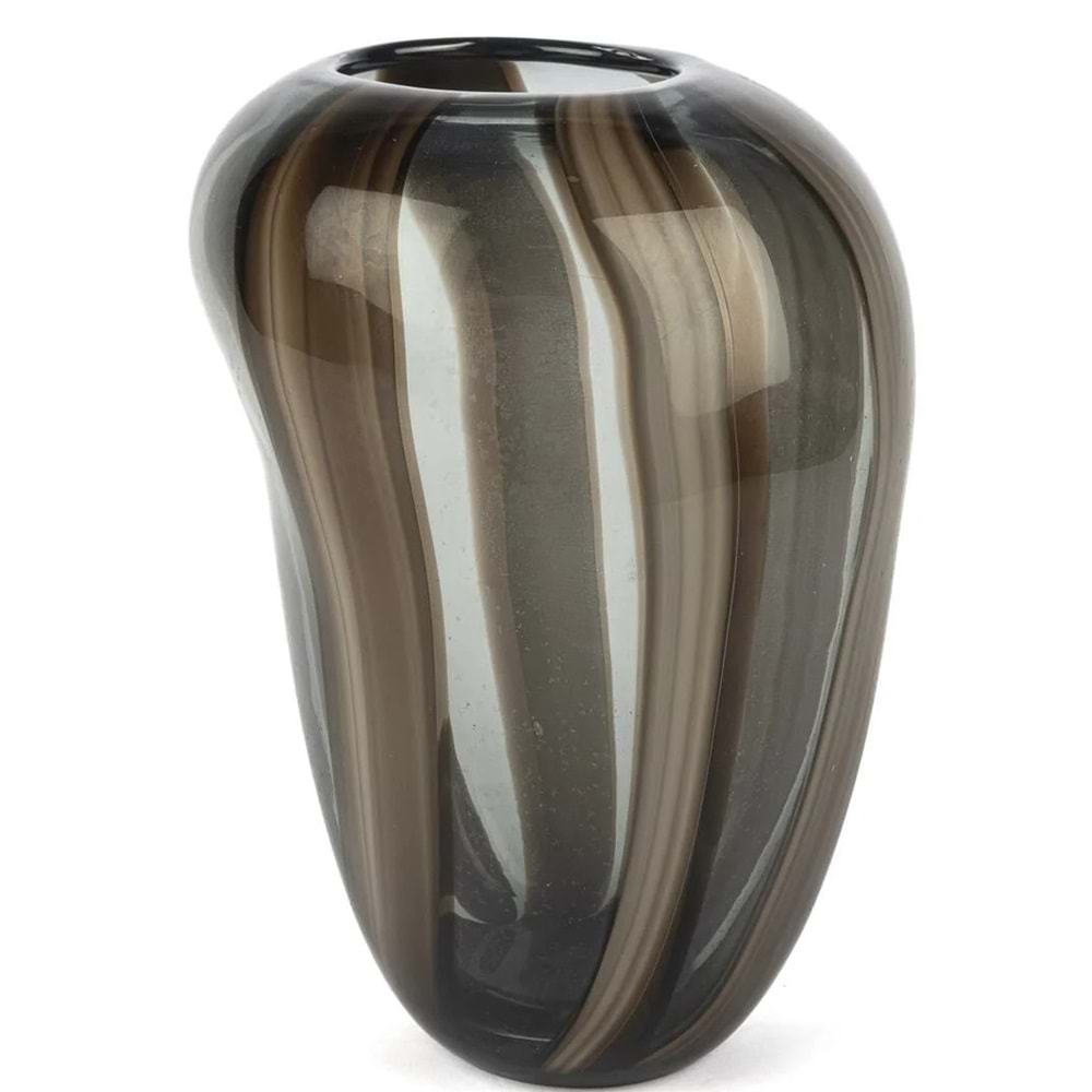 Kahve Çizgili Füme Cam Vazo 19x18x28 cm