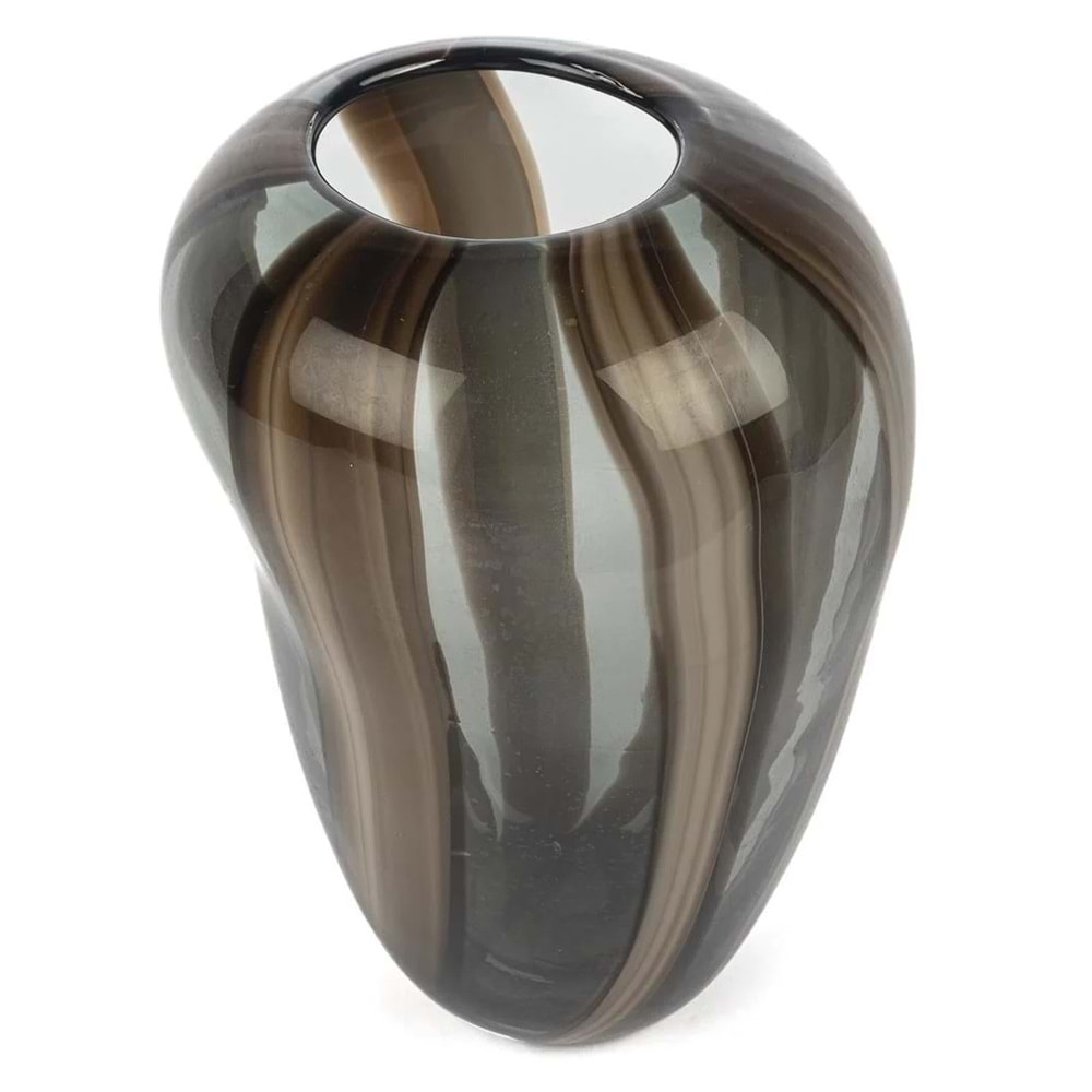 Kahve Çizgili Füme Cam Vazo 19x18x28 cm