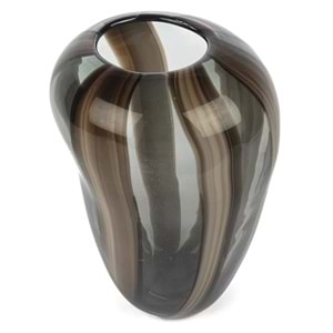 Kahve Çizgili Füme Cam Vazo 19x18x28 cm