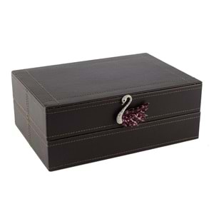 Kuğulu Mor Deri Kutu 26x18x10 cm