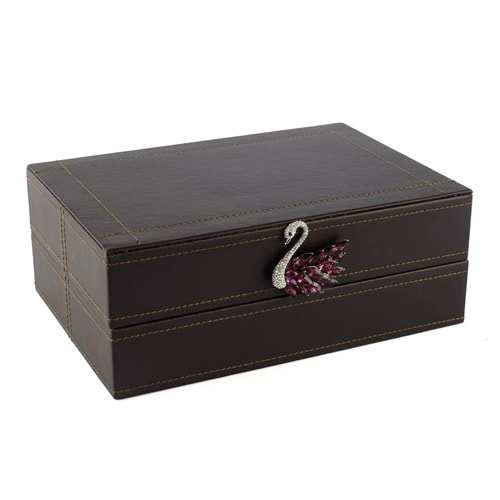 Kuğulu Mor Deri Kutu 26x18x10 cm