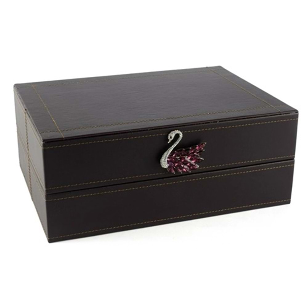 Kuğulu Mor Deri Kutu 30x22x12 cm