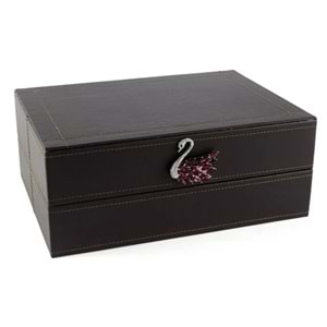 Kuğulu Mor Deri Kutu 30x22x12 cm