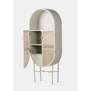 2 Kapaklı 3 Raflı Hazeran Hasır Vitrin Beyaz