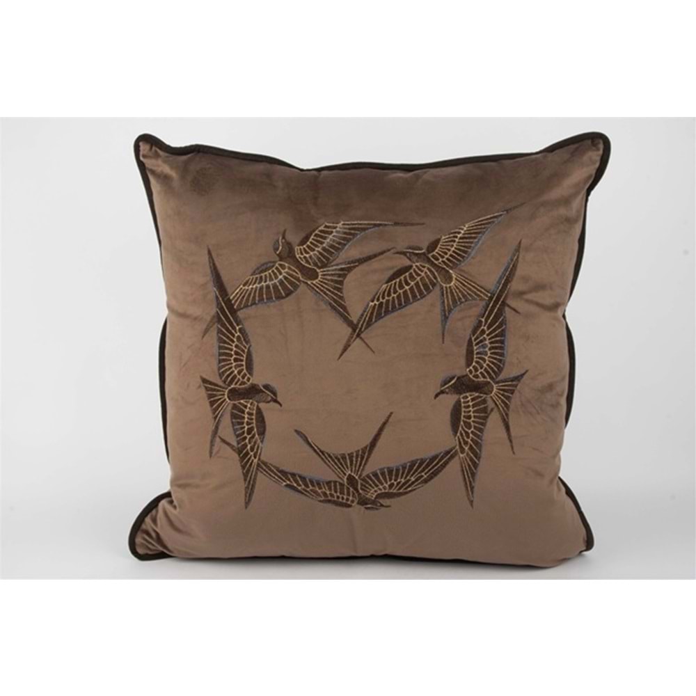 Isla Kahverengi Kadife Yuvarlak Kuşlar 55x55 Kırlent