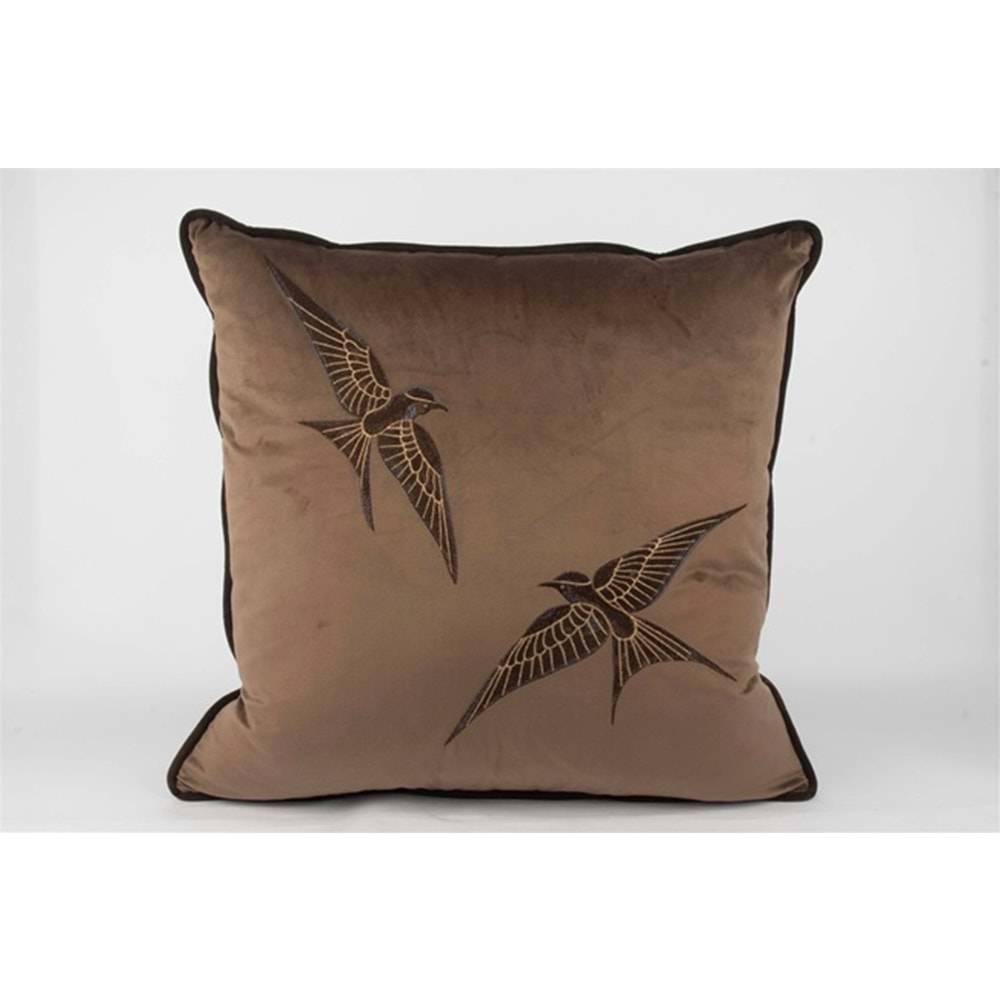 Isla Kahverengi Kadife iki Kuş 55x55 Kırlent