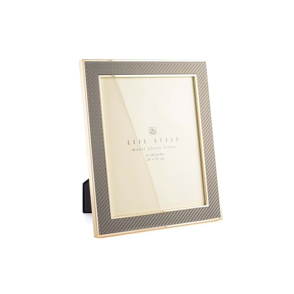 Gold Kenarlı Gri Kumaş Çerçeve 20x25cm